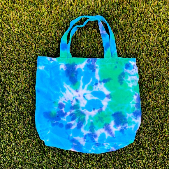 Bags Custom Tie Dye Canvas Tote Bag In Navy Turquoise